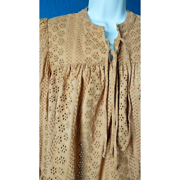 Madewell Fall Pumpkin Brown Eyelet 100% Cotton Blouse Top Small - Picture 4 of 10